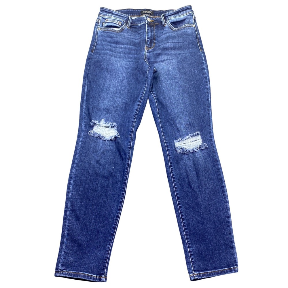 Judy Blue Slim Fit Distressed Jeans Dark Wash Size 9/29 JB82607MD Grunge Retro